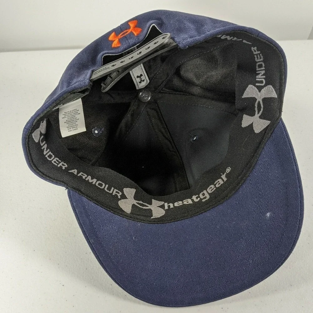 Under Armour Youth Hat Navy Blue Orange Logo HeatGear Snapback Baseball Cap OSFA